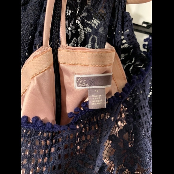 NEW $135 Chelsea28 Floral Lace‎ Off the Shoulder Dress in Navy [SZ 16 ] - Picture 7 of 8